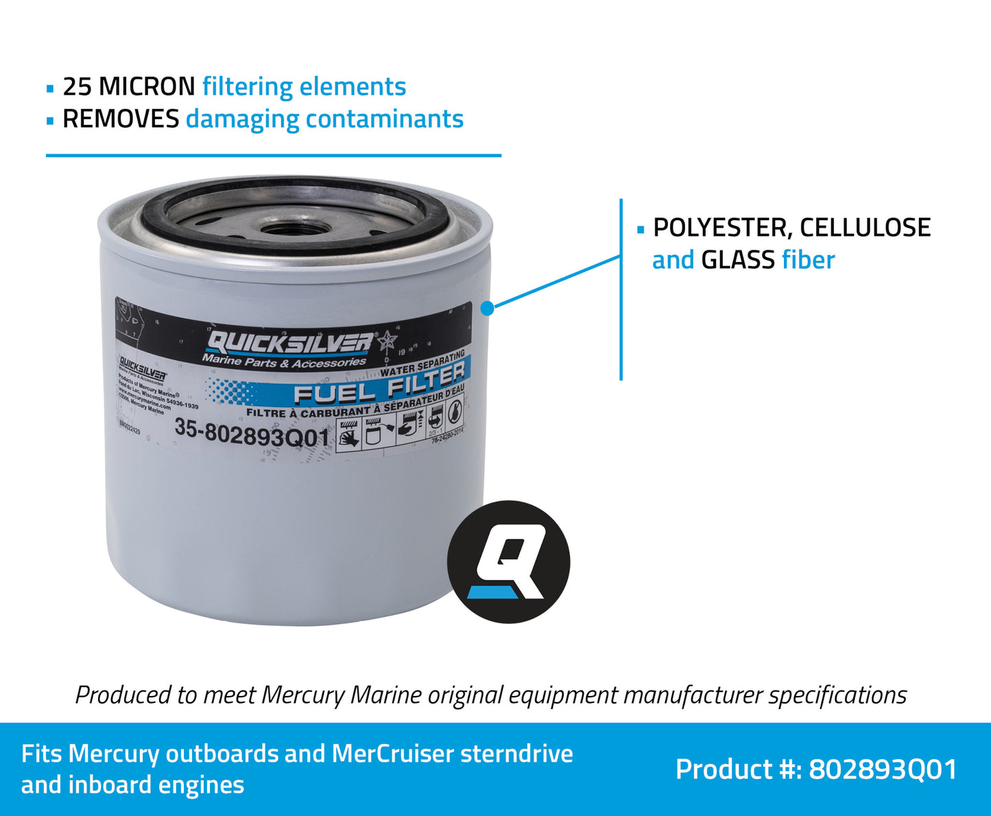 Quicksilver 802893Q01 – Wasserabscheidender Kraftstofffilter für Mercury, Mariner & MerCruiser
