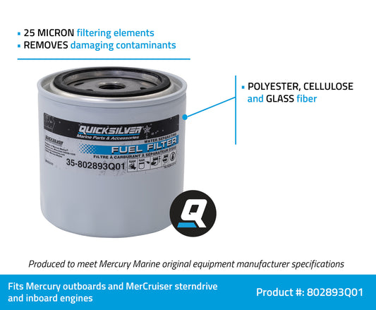 Quicksilver 802893Q01 – Wasserabscheidender Kraftstofffilter für Mercury, Mariner & MerCruiser