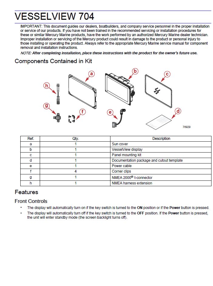 Mercury VesselView 704 Anleitung und Einbauanleitung - Marina Wassersport GmbH