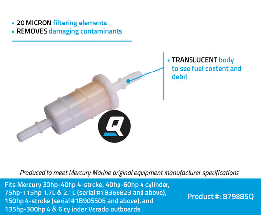 Quicksilver 879885Q Inline-Kraftstofffilter für Mercury & Mariner Außenborder