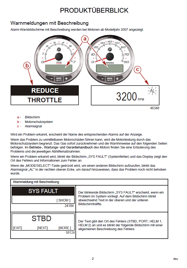 Mercury Smartcraft SC1000 Drehzahlmesser/Tachometer Anleitung