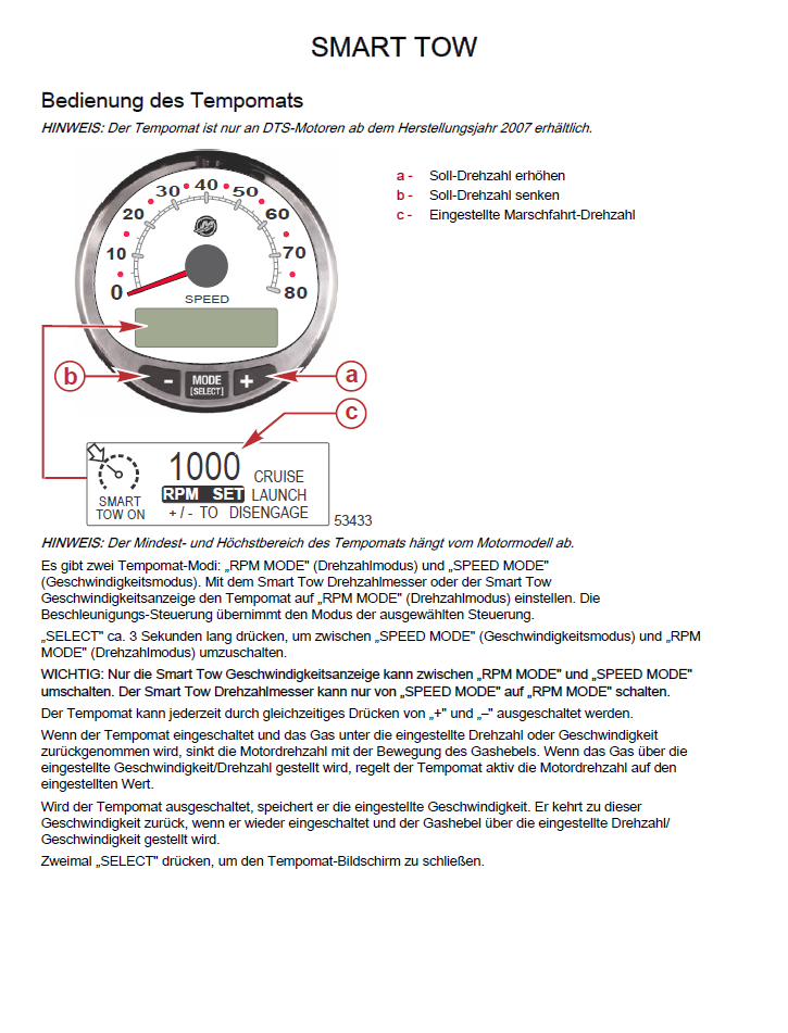 Mercury Smartcraft SC1000 Drehzahlmesser/Tachometer Anleitung