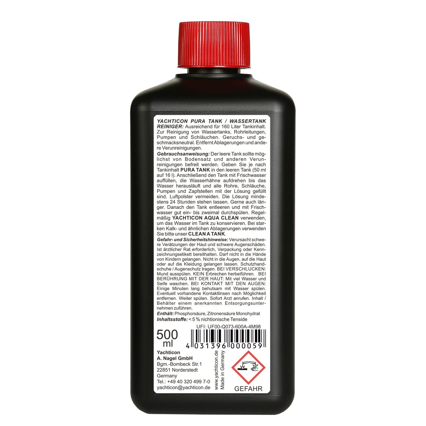 Yachticon Pura Tank – Trinkwassersystem‑Reiniger ohne Chlor, 500 ml