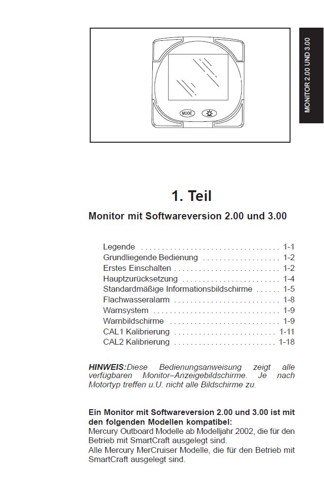 Mercury Smartcraft SC1000 System Monitor Anleitung - Marina Wassersport GmbH