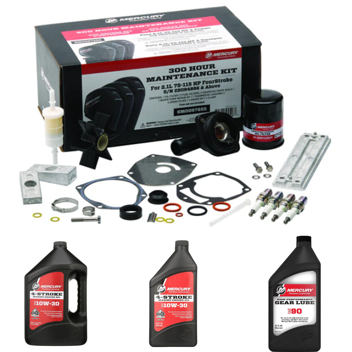 Wartungskit 300h Mercury F75-115PS EFI 2.1L - Komplettset mit Ölen